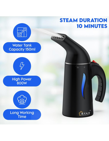 Vaporizador de Mano BY4U H005 180ml 800W Negro Compacto