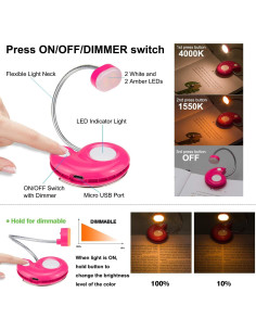 Luz de Lectura LED Recargable LUXSWAY Magenta con Clip 2