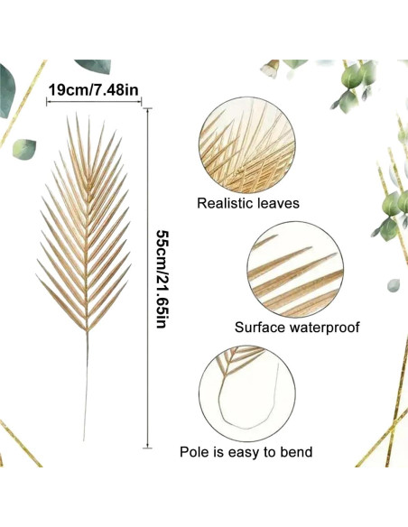 12 Hojas de Palma Artificial Doradas Heoaaoeh para Decoración