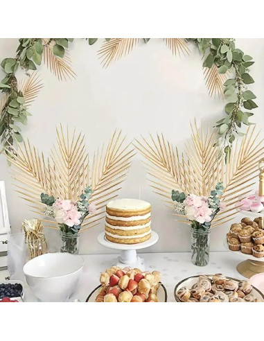12 Hojas de Palma Artificial Doradas Heoaaoeh para Decoración