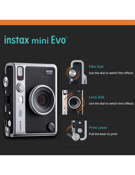 Cámara Instantánea Híbrida Fujifilm Instax Mini EVO Negra + 20 Películas