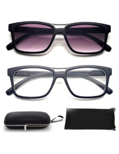 Gafas de miopía -2.00 Unisex 2 pares con funda y pouch