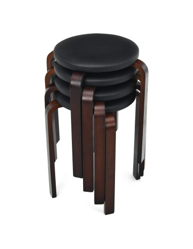 Taburetes de Madera Apilables LDAILY, 4 Piezas, Negro