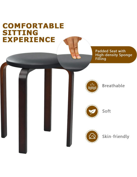 Taburetes de Madera Apilables LDAILY, 4 Piezas, Negro