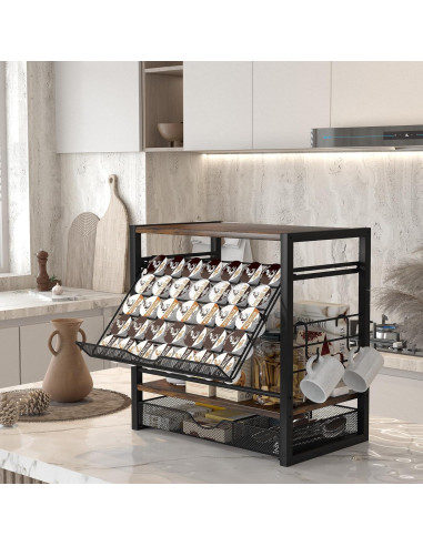 Organizador de Cafés TQVAI para 70 Cápsulas y Tazas - Negro