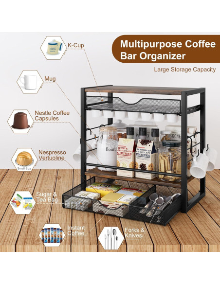 Organizador de Cafés TQVAI para 70 Cápsulas y Tazas - Negro