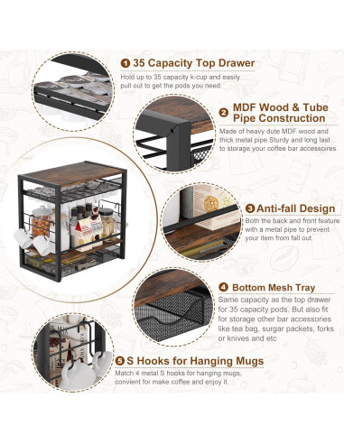 Organizador de Cafés TQVAI para 70 Cápsulas y Tazas - Negro