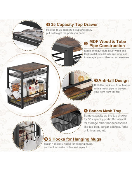 Organizador de Cafés TQVAI para 70 Cápsulas y Tazas - Negro