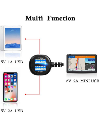 Cargador de Coche Gar'min Nuvi con Cable Mini USB 2m