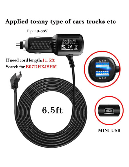 Cargador de Coche Gar'min Nuvi con Cable Mini USB 2m