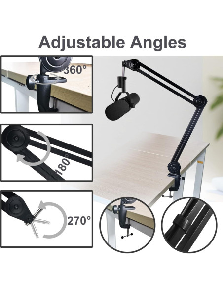 Soporte de Micrófono Boom Boseen SM7B con Filtro Pop y Extensión