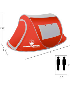 Tienda de Camping Domo 2 Personas Wakeman Rojo Impermeable 2