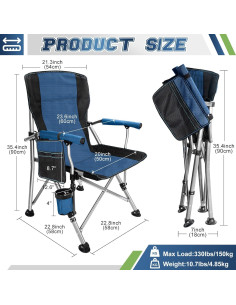 Silla de Camping Plegable LAMA Azul Respaldo Alto 150 kg 2