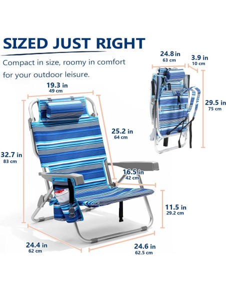 Silla de Playa Alta PASAMIC 5 Posiciones con Bolsa Enfriadora