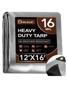Lona Resistente al Agua Sunvigor 3.66x4.88m 16Mil Plata