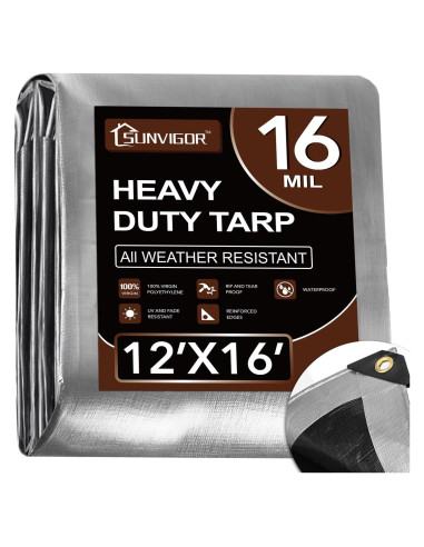 Lona Resistente al Agua Sunvigor 3.66x4.88m 16Mil Plata