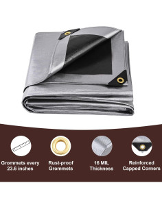 Lona Resistente al Agua Sunvigor 3.66x4.88m 16Mil Plata 2