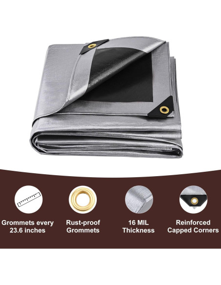 Lona Resistente al Agua Sunvigor 3.66x4.88m 16Mil Plata