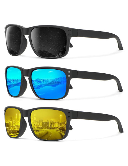 Gafas de Sol KALIYADI Polarizadas UV 3 Paquete Estilo Vintage Gafas de Sol KALIYADI Polarizadas UV 3 Paquete Estilo Vintage