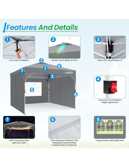 Carpa Plegable COBIZI 10x10m Impermeable con 3 Paredes