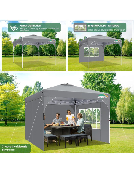 Carpa Plegable COBIZI 10x10m Impermeable con 3 Paredes