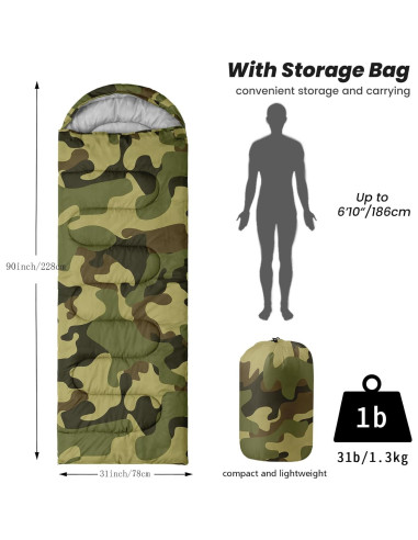 Saco de Dormir Nttopship Individual 80x230 cm Camo Verde