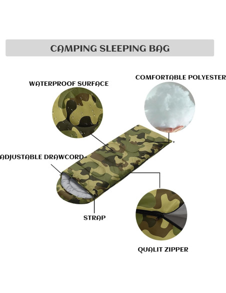 Saco de Dormir Nttopship Individual 80x230 cm Camo Verde