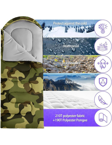 Saco de Dormir Nttopship Individual 80x230 cm Camo Verde