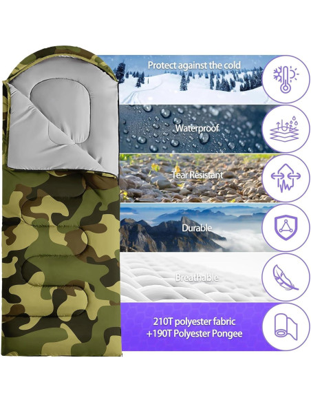 Saco de Dormir Nttopship Individual 80x230 cm Camo Verde