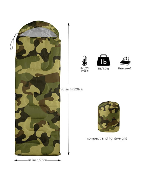 Saco de Dormir Nttopship Individual 80x230 cm Camo Verde