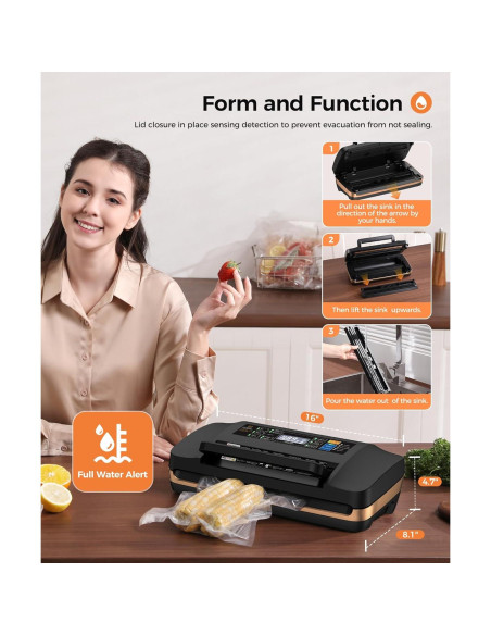 Máquina de Sellado al Vacío QIQIAOB SV608 130W Rosa