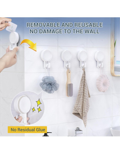 Ganchos de Ducha Teletrogy 4 Pack Ventosa Alta Resistencia 5 kg