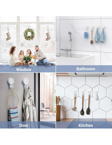 Ganchos de Ducha Teletrogy 4 Pack Ventosa Alta Resistencia 5 kg