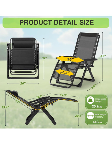 Silla de Gravedad Cero Suteck Negra Reclinable con Cojín 10 cm