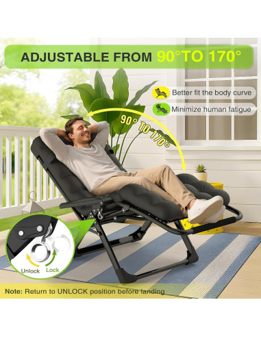 Silla de Gravedad Cero Suteck Negra Reclinable con Cojín 10 cm