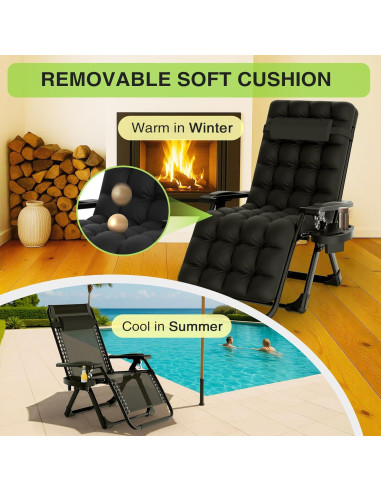 Silla de Gravedad Cero Suteck Negra Reclinable con Cojín 10 cm