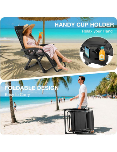 Silla de Gravedad Cero Suteck Negra Reclinable con Cojín 10 cm