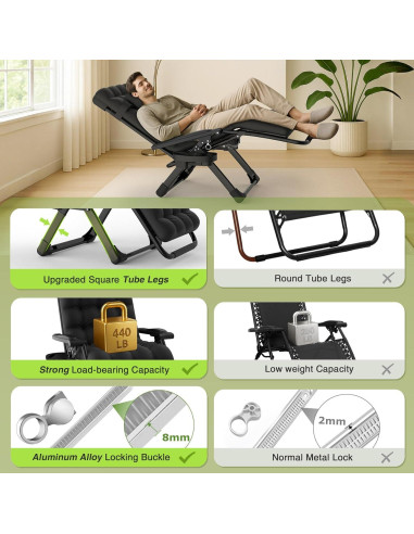 Silla de Gravedad Cero Suteck Negra Reclinable con Cojín 10 cm