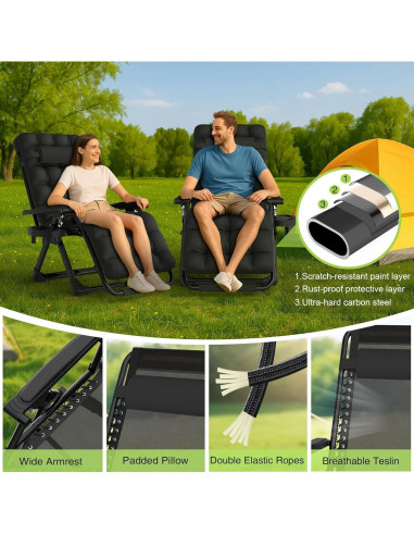 Silla de Gravedad Cero Suteck Negra Reclinable con Cojín 10 cm