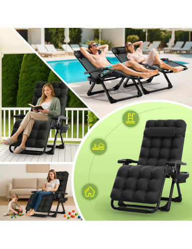 Silla de Gravedad Cero Suteck Negra Reclinable con Cojín 10 cm