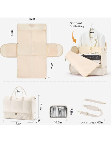 Bolsa de Viaje LOVEVOOK 2 en 1 Beige con Compartimento para Zapatos