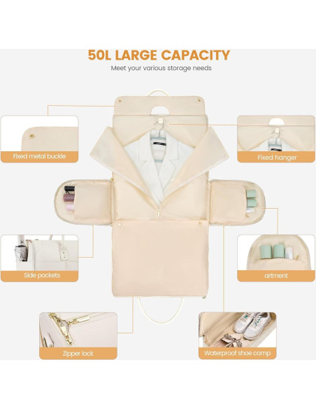 Bolsa de Viaje LOVEVOOK 2 en 1 Beige con Compartimento para Zapatos