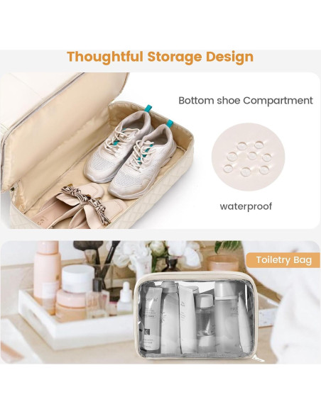 Bolsa de Viaje LOVEVOOK 2 en 1 Beige con Compartimento para Zapatos