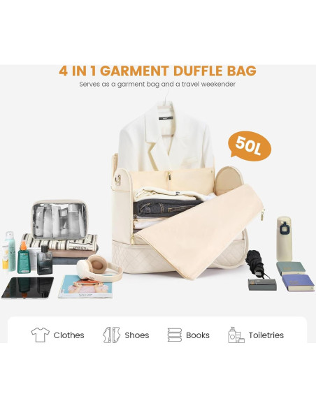 Bolsa de Viaje LOVEVOOK 2 en 1 Beige con Compartimento para Zapatos