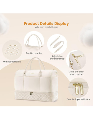 Bolsa de Viaje LOVEVOOK 2 en 1 Beige con Compartimento para Zapatos