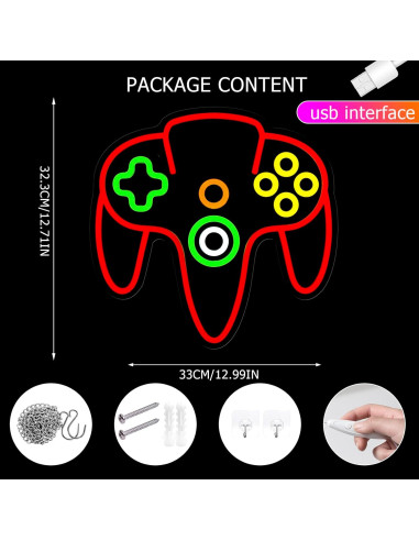 Luz de Neón Gamer Mojoish Controlador LED Regulable 43x32cm