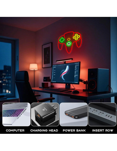 Luz de Neón Gamer Mojoish Controlador LED Regulable 43x32cm