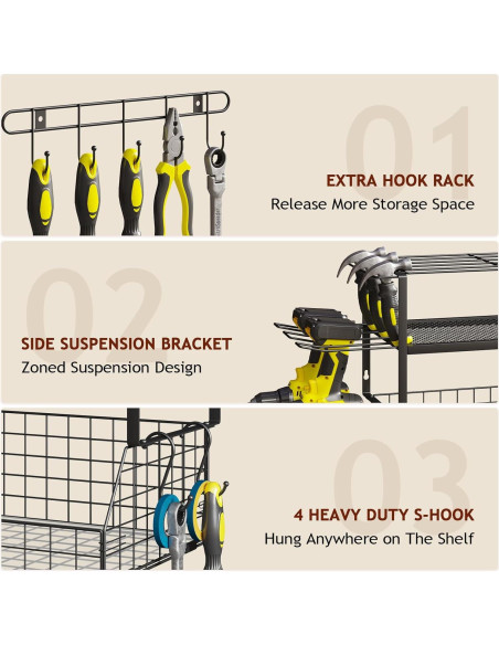 Organizador de Herramientas de Pared Homsorout 3 Estantes Metal