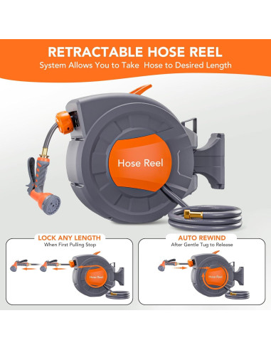 Carrete de Manguera de Jardín Retráctil GAOMON 21.9 m Pared