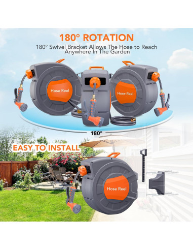 Carrete de Manguera de Jardín Retráctil GAOMON 21.9 m Pared